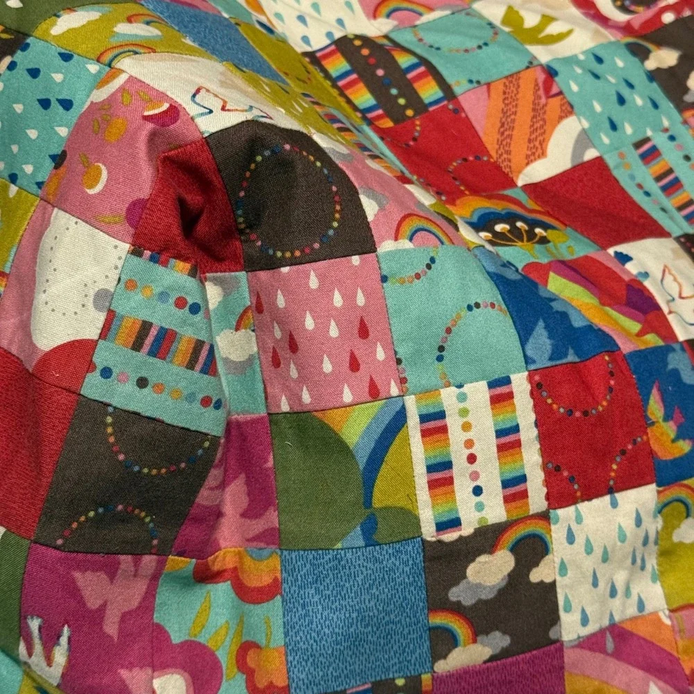 Quilted Patchwork Hobo Shoulder Bag Rainbow Cloud Boho Multicolored‎